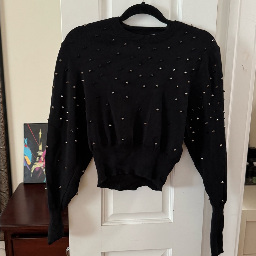Zara Black Studded Crew Neck Sweater